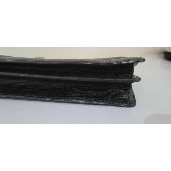 Antonio Melani Lizzard Croc Embossed Brown Leather Turn LockClutch Handbag Purse - Picture 3 of 9